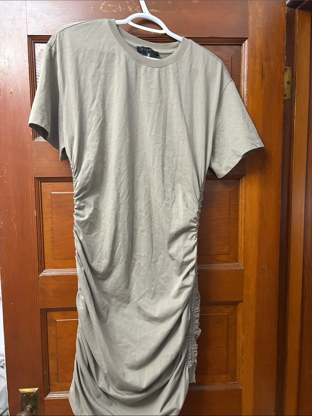 Dynamite Taupe Ruched Short-Sleeve Dress